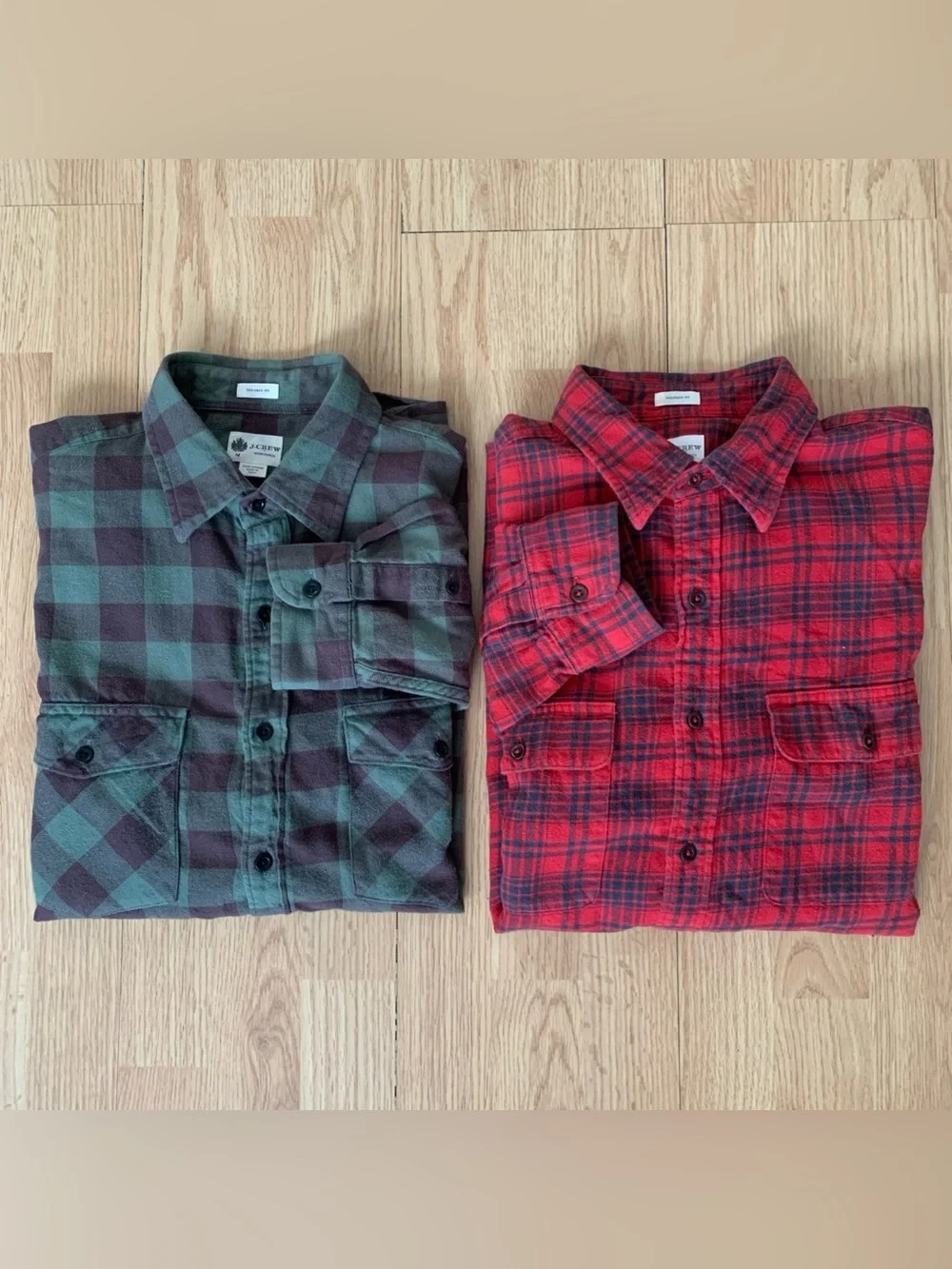 2 J.Crew Shirtings Tailored Fit Buffalo Plaid Flannel Shirts Y2K Western Country